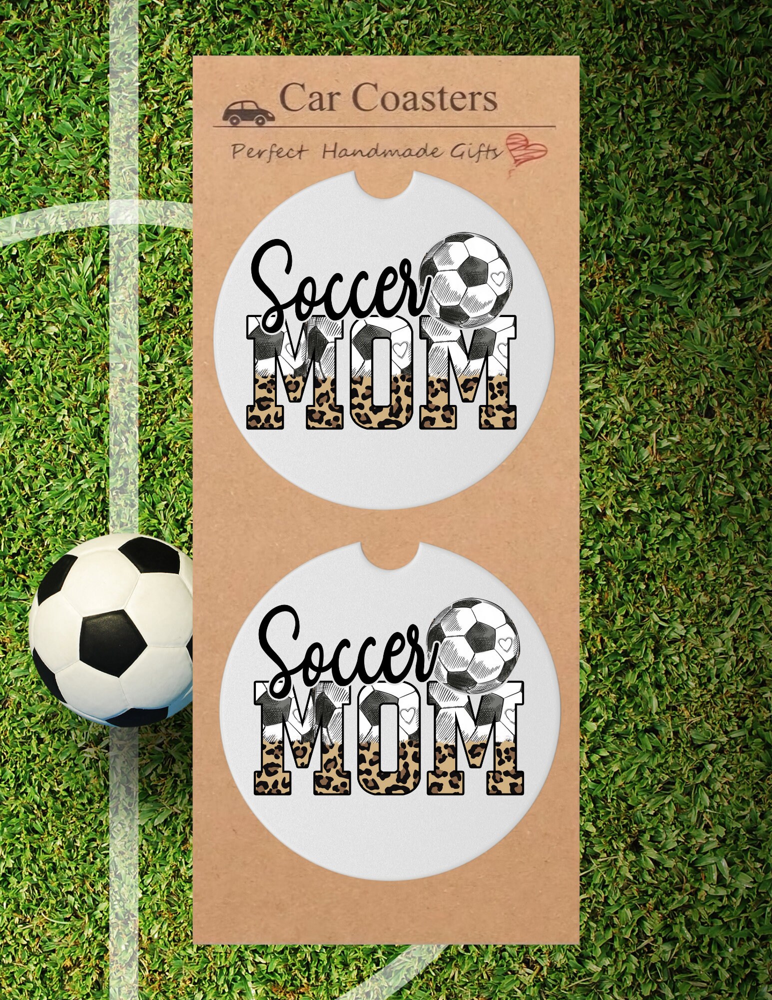 Soccer Mom Sandstone Car Coasters Set of in a Pair Soccer Mama