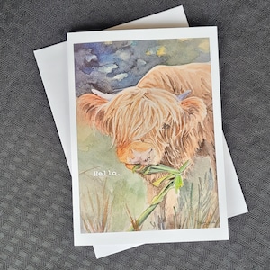 5x7 SCOTTISH HIGHLANDER GREETING Karte, Original Kunst, Aquarell für alle Gelegenheiten