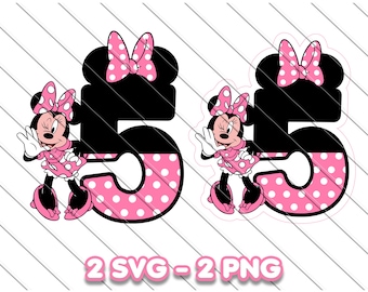 Pink Minnie Mouse 5th Birthday Printable: SVG, PNG, Cake Topper (Digital Download)