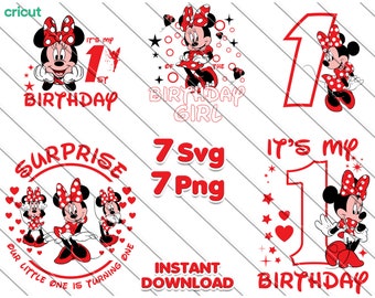Minnie Mouse 1st Birthday SVG PNG Clipart (Digital Download)