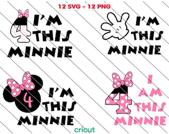 Minnie Mouse 4th Birthday SVG, PNG: Girl Birthday Party Clip Art