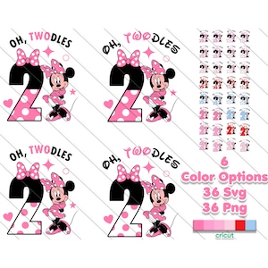 Oh Twodles ミニーマウス SVG、PNG: 2歳の誕生日シャツ（デジタルダウンロード）
