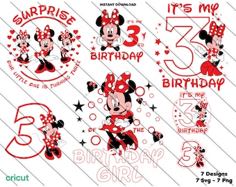 Minnie Mouse 3rd Birthday SVG PNG: Party Clip Art (Digital Download)