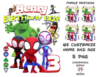 Camiseta personalizada de cumpleaños de Spidey: Diseño familiar a juego (descarga digital)