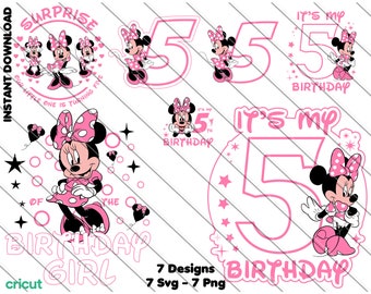 Minnie Mouse 5th Birthday SVG PNG : Cake Topper, Clipart (Digital Download)