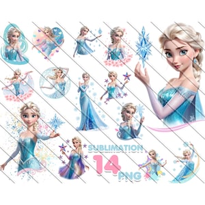 Elsa Frozen Clipart: 14 PNG Sublimation Designs (Digital Download)