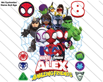 Spidey y sus increíbles amigos personalizados PNG, cumpleaños personalizado PNG, Spiderman personalizado PNG, PNG imprimible digital personalizado