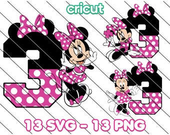 Minnie Mouse 3rd Birthday SVG: Printable Clipart  (Digital Download)