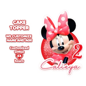 Personalized Minnie Mouse Cake Topper, Red Minnie Birthday Cake Topper