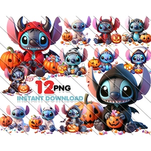 Stitch Halloween PNG Bundle: 12 High-Resolution Files (Digital Download)