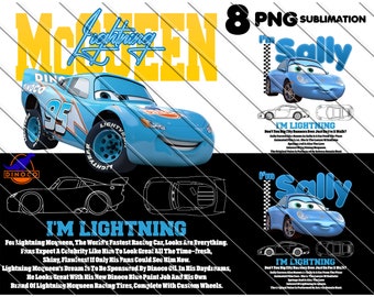 Lightning McQueen i Sally PNG: Grafika samochodowa w wysokiej rozdzielczości (do pobrania cyfrowego)
