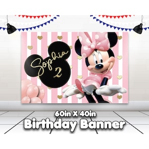 Estandarte de Minnie Mouse, cartel personalizado de Minnie, telón de fondo de cumpleaños de Minnie,