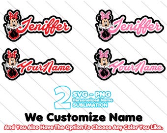 Nome Minnie Mouse personalizzato SVG - Design di compleanno con colori personalizzati / Sublimazione PNG, download digitale