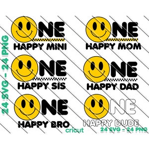 Pacote Svg de um cara feliz, pacote Png, aniversário de família correspondente, Svg de primeiro aniversário, carinha sorridente, primeiro aniversário de menino, Svg, Png, Cricut
