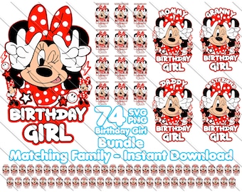 Red Minnie Birthday Girl Family SVG PNG Bundle | Matching Family Shirts | Disney-Inspired Red Minnie Clipart | Instant Digital Download