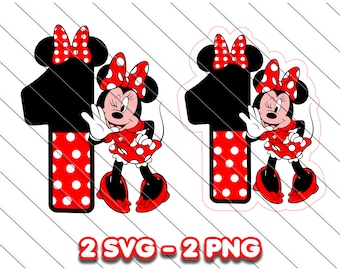 Minnie Mouse 1st Birthday SVG PNG | Red Minnie Clipart | Digital Download