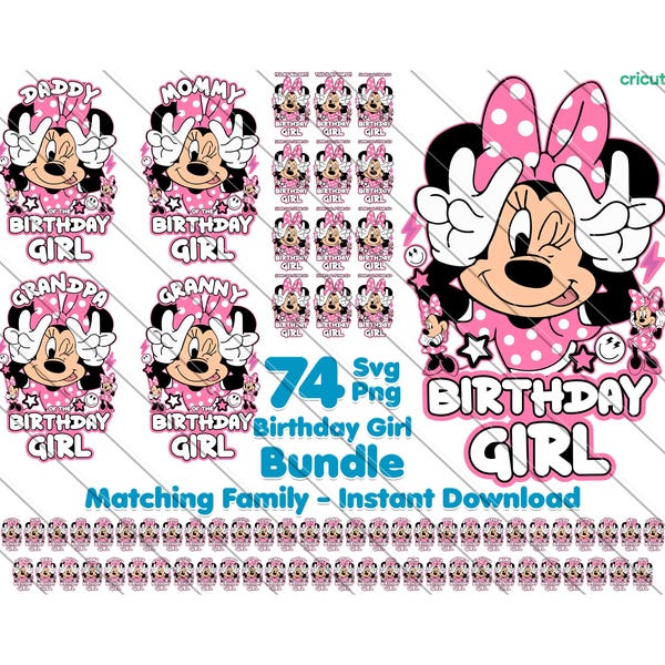 Pacote de família SVG PNG da aniversariante da Minnie Mouse (download digital)