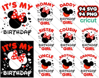 Minnie Birthday Girl Family SVG Bundle: Cricut & PNG Files (Digital Download)