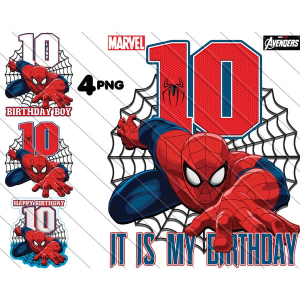 Spiderman 10th Birthday Boy PNG, Spiderman Cake Topper, It's My Birthday, Spiderman, Spiderman, Instan Download, 10th Birthday Cake Topper