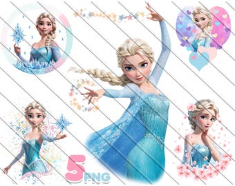 Pakiet akwarelowych clipartów Elsy: wydruki urodzinowe Frozen w formacie PNG (do pobrania cyfrowego)