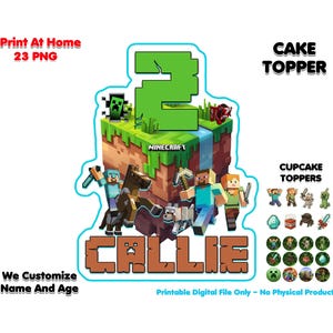 Minecrft Cake Topper PNG | Personalized Name & Age | Printable Digital Download | Minecrft Cupcake Toppers | Gamer Birthday Decor