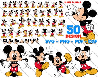 Mickey Mouse Bundle, Svg, Png, Pdf, Dxf, 50 Designs, Digital Mickey Mouse, Instant Download, Cricut, Silhouett, Clipart for DIY Projects