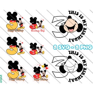 3e anniversaire de Mickey, Mickey Mouse Svg, Svg Mickey Mouse pour Cricut, 3e fête d'anniversaire, décoration de gâteau, Mickey Birthday Boy, joyeux anniversaire SVG