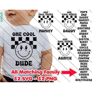 One Cool  Dude Svg, Family One Birthday Png Bundle, First Birthday, Smiley Party Shirt, One Cool Dudes, Birthday One, Digital Download