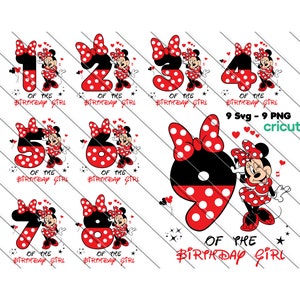 Cumpleaños chica svg, paquete cumpleañera, Minnie Mouse svg, Minnie Mouse svg para Cricut, Minnie Mouse png, Minnie Mouse rojo
