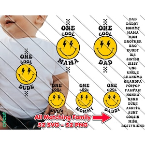 One Cool  Dude Svg, Family One Birthday Png Bundle, First Birthday, Smiley Party Shirt, One Cool Dudes, Birthday One, Digital Download
