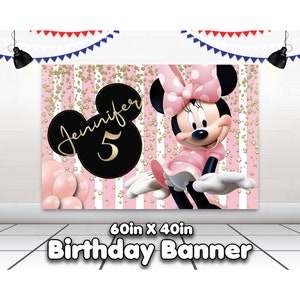 Bannière Minnie Mouse, affiche Minnie personnalisée, toile de fond anniversaire Minnie