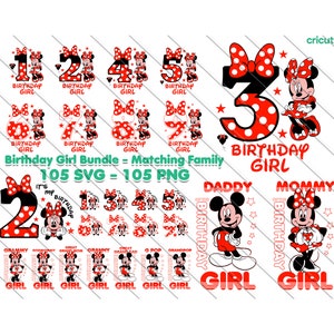 Famille assortie, Bundle SVG famille Minnie, anniversaire fille Minnie rouge, Minnie Birthday Girl famille Svg, famille rouge assortie, numéro Minnie,