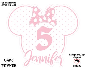 Custom Minnie Mouse Pink Cake Topper, Minnie Mouse Pink Birthday Cake Topper, Minnie Mouse Pink Toppers, Minnie Mouse Pink