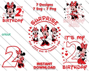 Red Minnie 2nd Birthday SVG PNG: Mouse Clip Art (Digital Download)