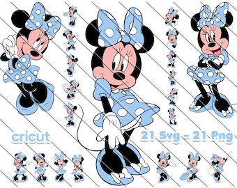 Minnie Mouse Svg, Minnie Mouse For Cricut,  Minnie Mouse Png, Minnie in Blue Dress, Clip Art, Image Files