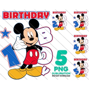 Mickey Mouse-verjaardagsjongen png-bundel | Clipart verjaardagsshirt | Afdrukbare digitale download