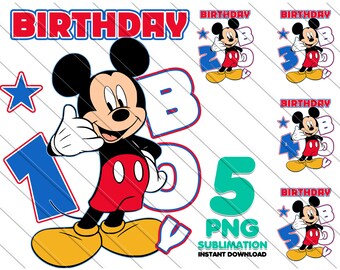 Mickey Mouse Birthday Boy PNG Bundle | Birthday Shirt Clipart | Printable Digital Download