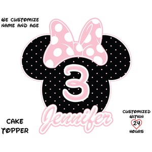 Personalized Minnie Mouse Pink Birthday Cake Topper (Digital Download)