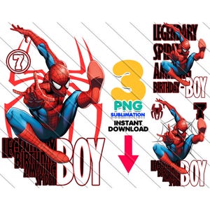 7º aniversário menino, pacote de festa de 7º aniversário do Homem-Aranha - 'Herói épico de 7 anos' Designs para impressão - Camiseta, banner - Download digital instantâneo