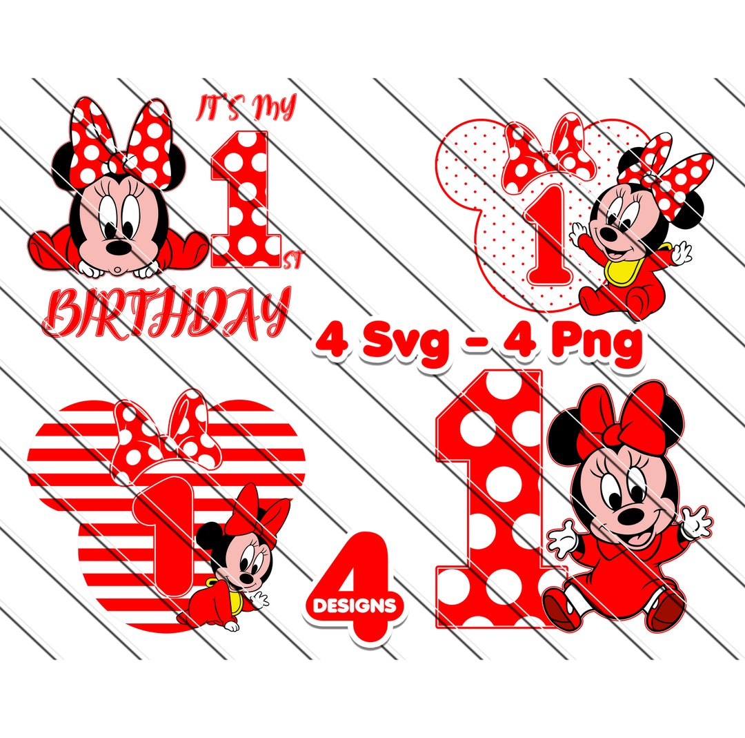 Baby Minnie Mouse Svg, Birthday Svg, Minnie My 1 St Birthday Svg, Red