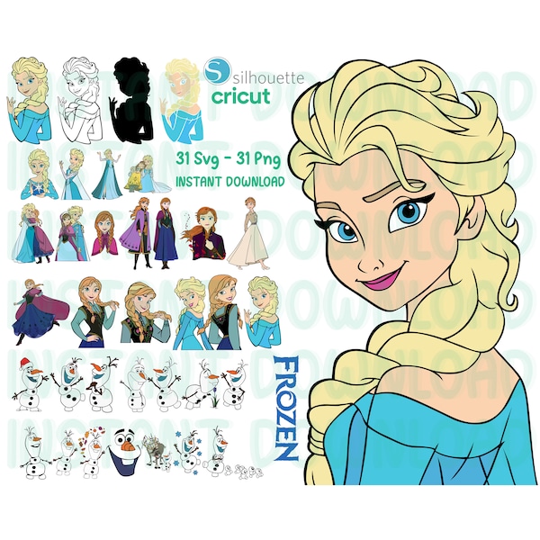 Gefrorene Plotterdatei, Gefrorene Svg-Bundle, Elsa svg, Anna svg, SVG für Cricut, Prinzessin svg, Olaf svg, Cricut