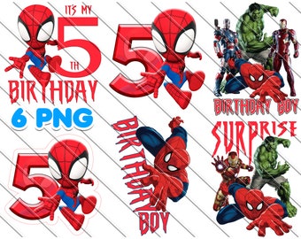 Spidey and Friends 5th Birthday PNG: Cake Topper, Birthday Boy (Instant Download)