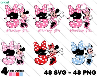 Minnie Mouse 3rd Birthday SVG PNG Clipart: Cake Topper  (Digital Download)