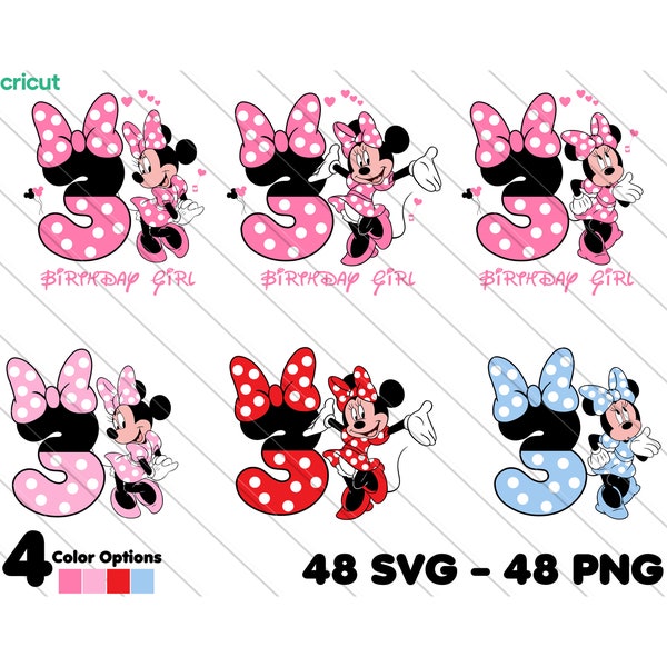 Minnie 3rd birthday, Minnie Mouse Svg, Minnie Mouse Svg For Cricut, 3rd birthday party, Cake Topper, Clip Art, Image Files,