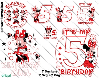Minnie Mouse 5th Birthday SVG PNG Clipart : Cake Topper (Digital Download)