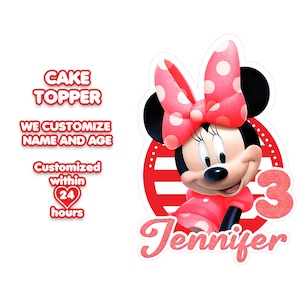 Minnie Mouse Cake Topper, Red Minnie Birthday Cake Topper, Personalized Minnie Mouse Cake Topper