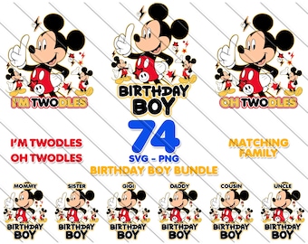 Oh Twodles Birthday Boy SVG PNG Bundle | Mickey 2nd Birthday Family Matching Shirts | Disney Birthday Clipart | Instant Digital Download