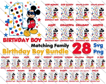 Camisetas familiares a juego de Mickey para el primer cumpleaños (SVG PNG) (Descarga digital)