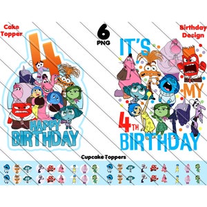 Inside Out Geburtstag PNG, Inside Out Cake Topper, Inside Out Cupcake Toppers, 4. Geburtstag Cake Topper, Sofortiger Download, 4. Geburtstag Png