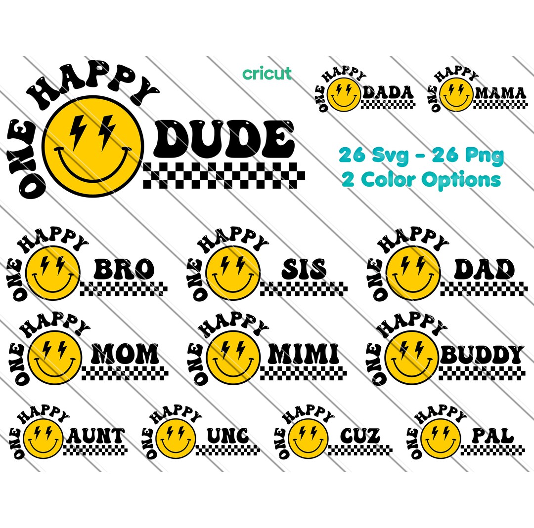 One Happy Dude Matching Birthday Svg,png, 1st Birthday, Smiley Face Svg ...